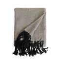 Cobertor de lã ZIGORA em algodão 100% - Preto com franjas 180x220 cm