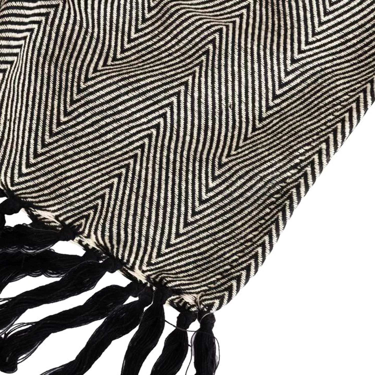 Cobertor de lã ZIGORA em algodão 100% - Preto com franjas 180x220 cm