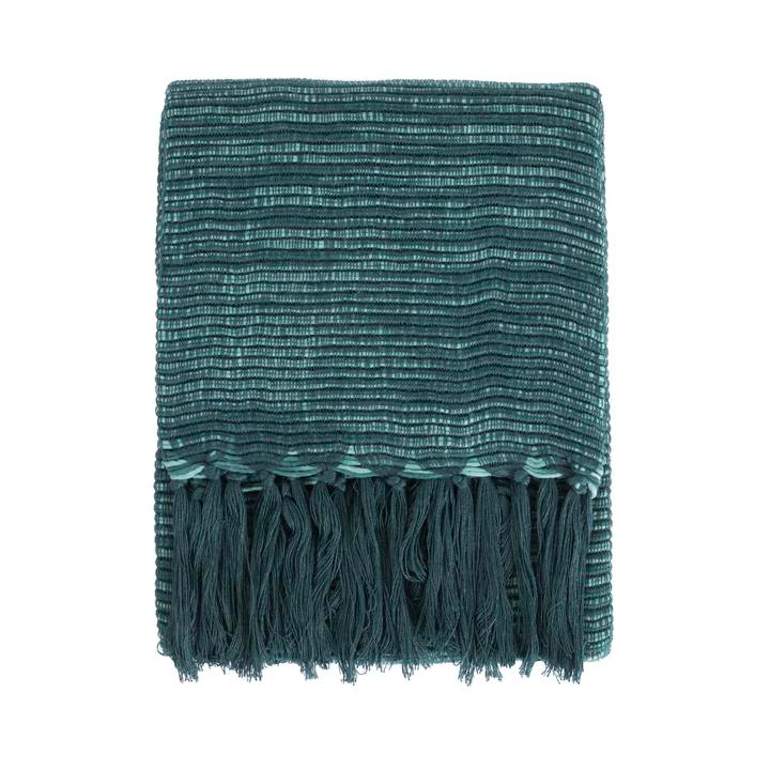 Blau-grüne Plaid-Decke mit Fransen 130x170cm ANEVIK