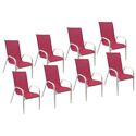 Lot de 8 chaises MARBELLA en textilène rose - aluminium blanc