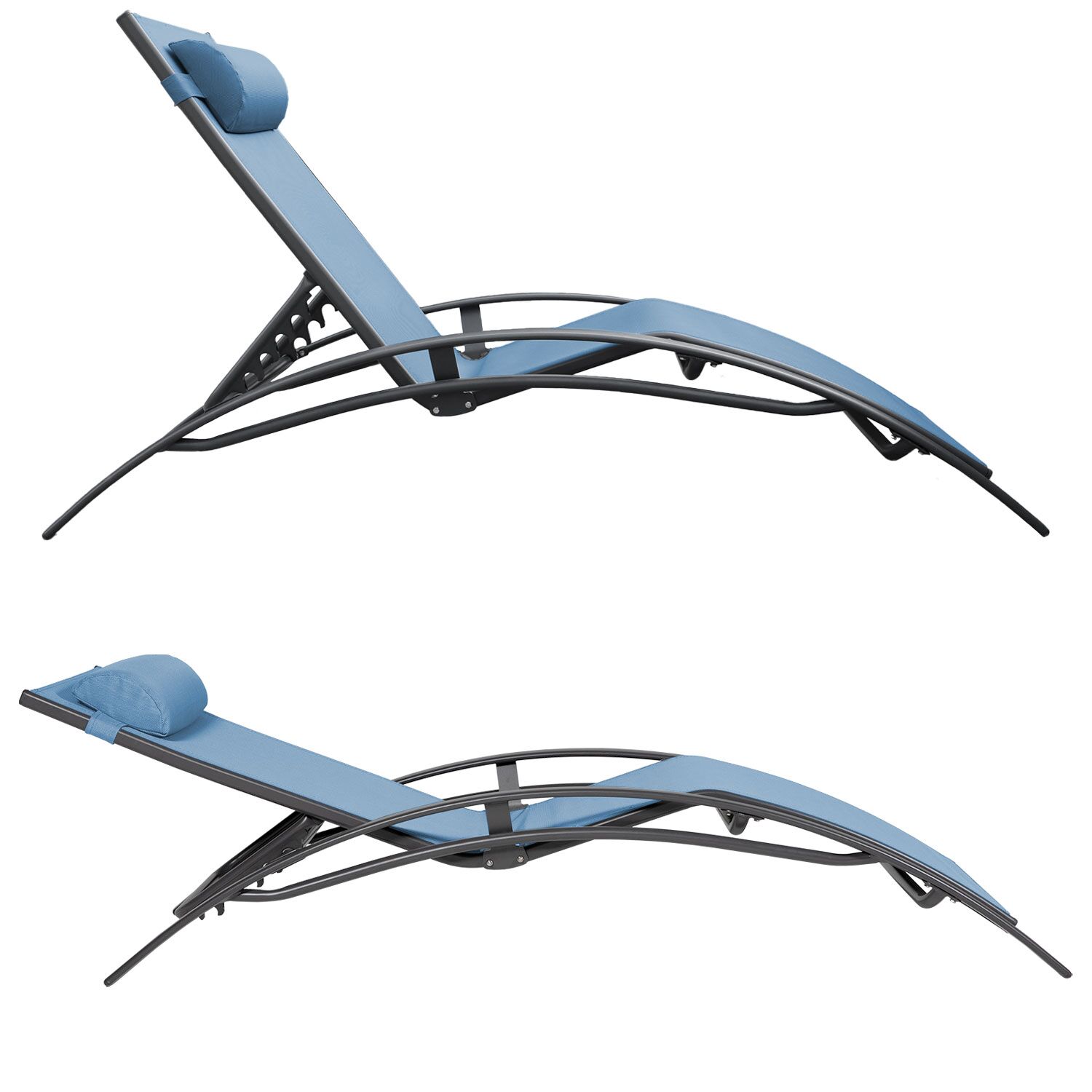 Lot de 2 transats GALAPAGOS en textilène bleu gris - aluminium gris anthracite