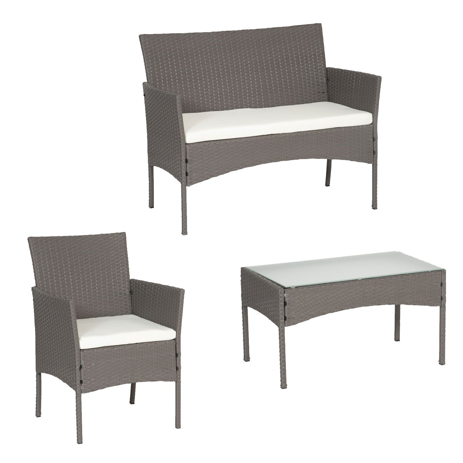 Tuinmeubelen CORDOUE van gevlochten kunststof grijs 4 zitplaatsen - ivoorkleurige kussens