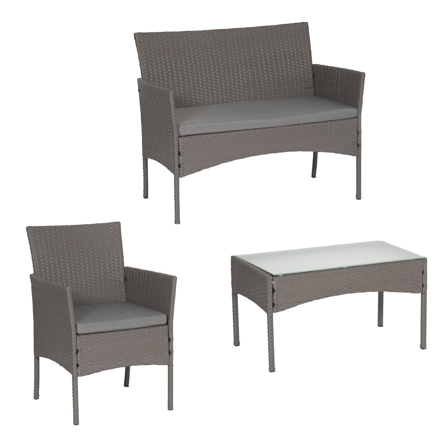 Salon de jardin CORDOUE en résine tressée gris 4 places - coussins gris