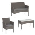 Salon de jardin CORDOUE en résine tressée gris 4 places - coussins gris
