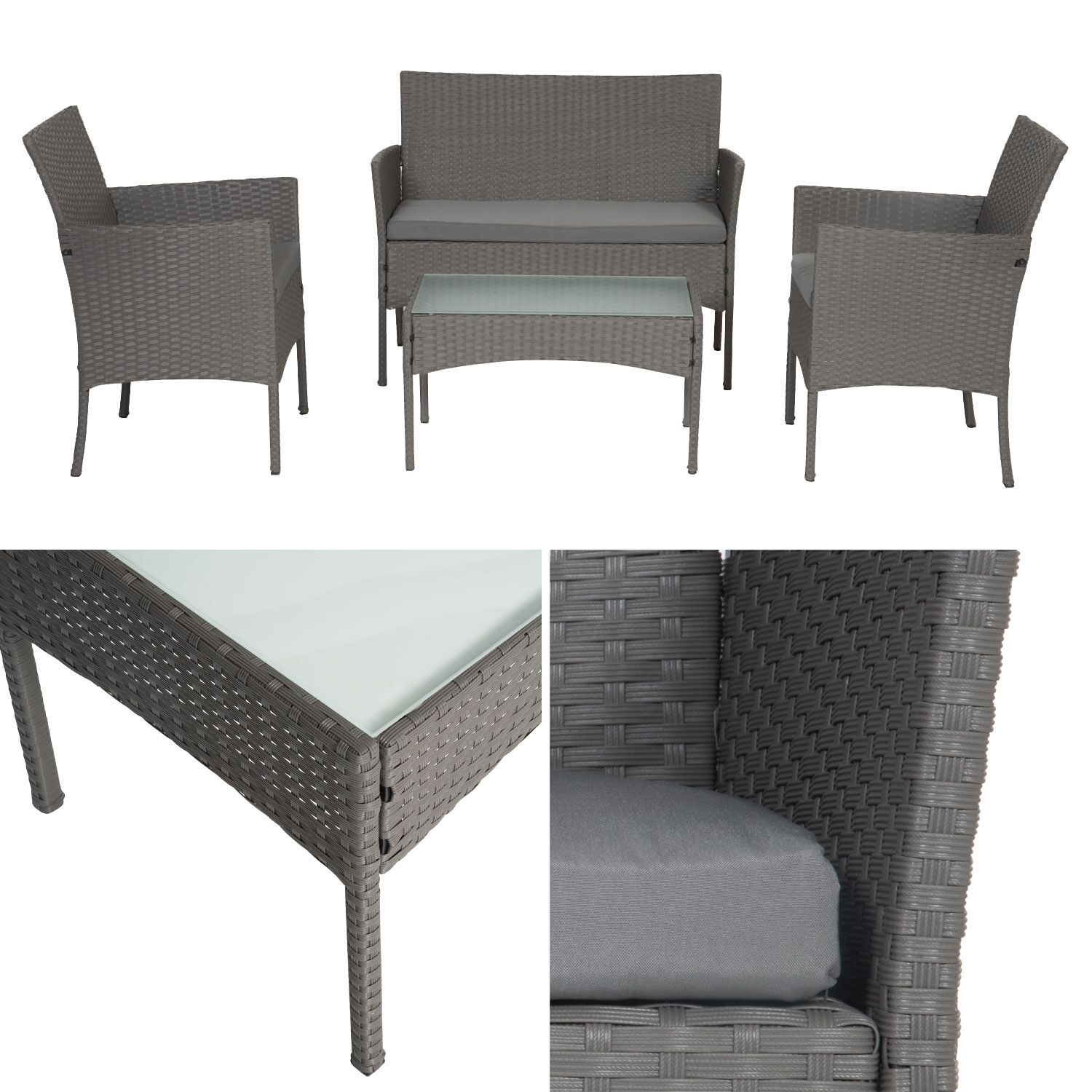 Salon de jardin CORDOUE en résine tressée gris 4 places - coussins gris