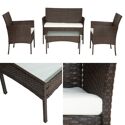 Salon de jardin CORDOUE en résine tressée marron 4 places - coussins ivoire