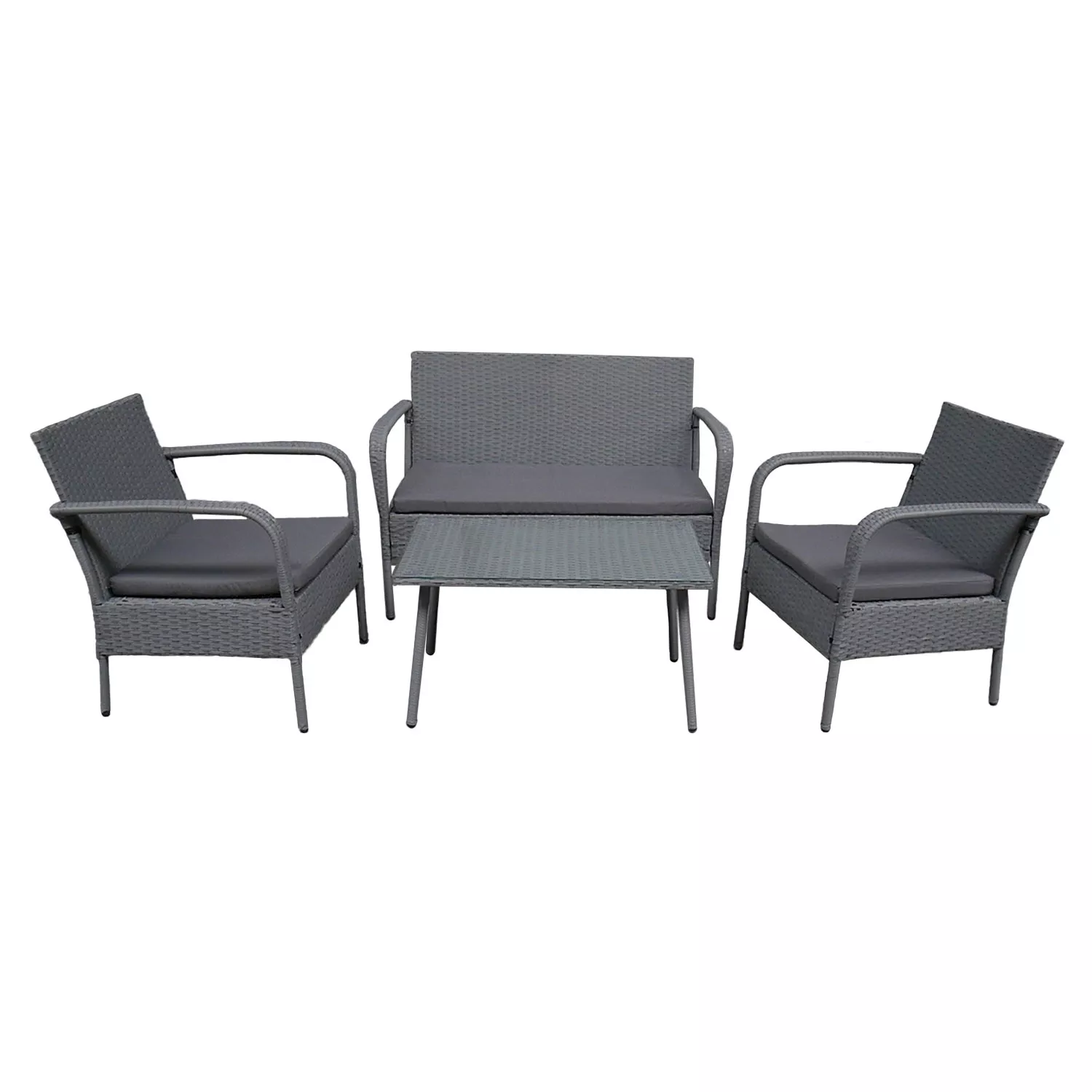 LIPARI tuinset in grijs gevlochten kunststof - grijze kussens