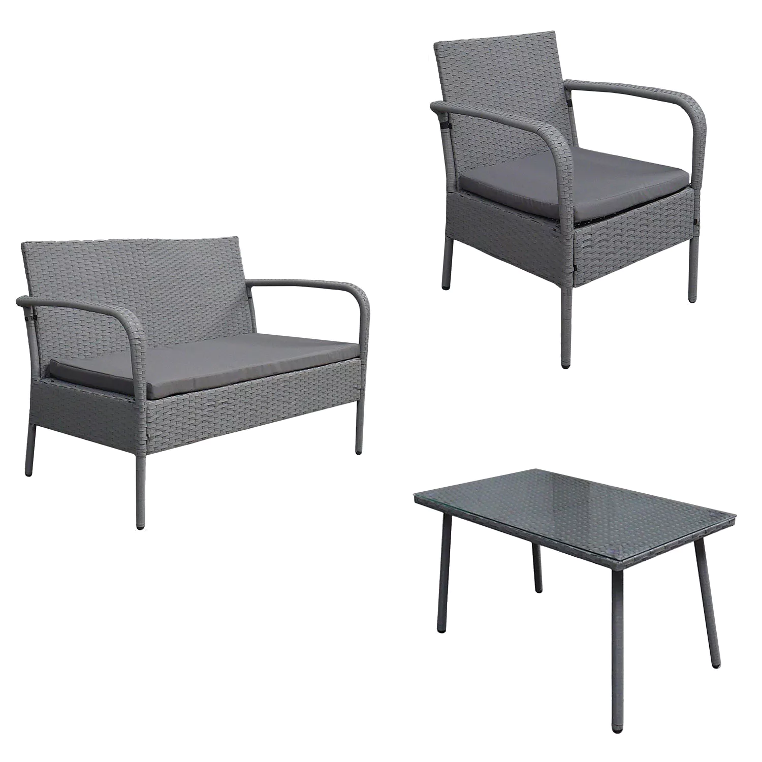 LIPARI tuinset in grijs gevlochten kunststof - grijze kussens