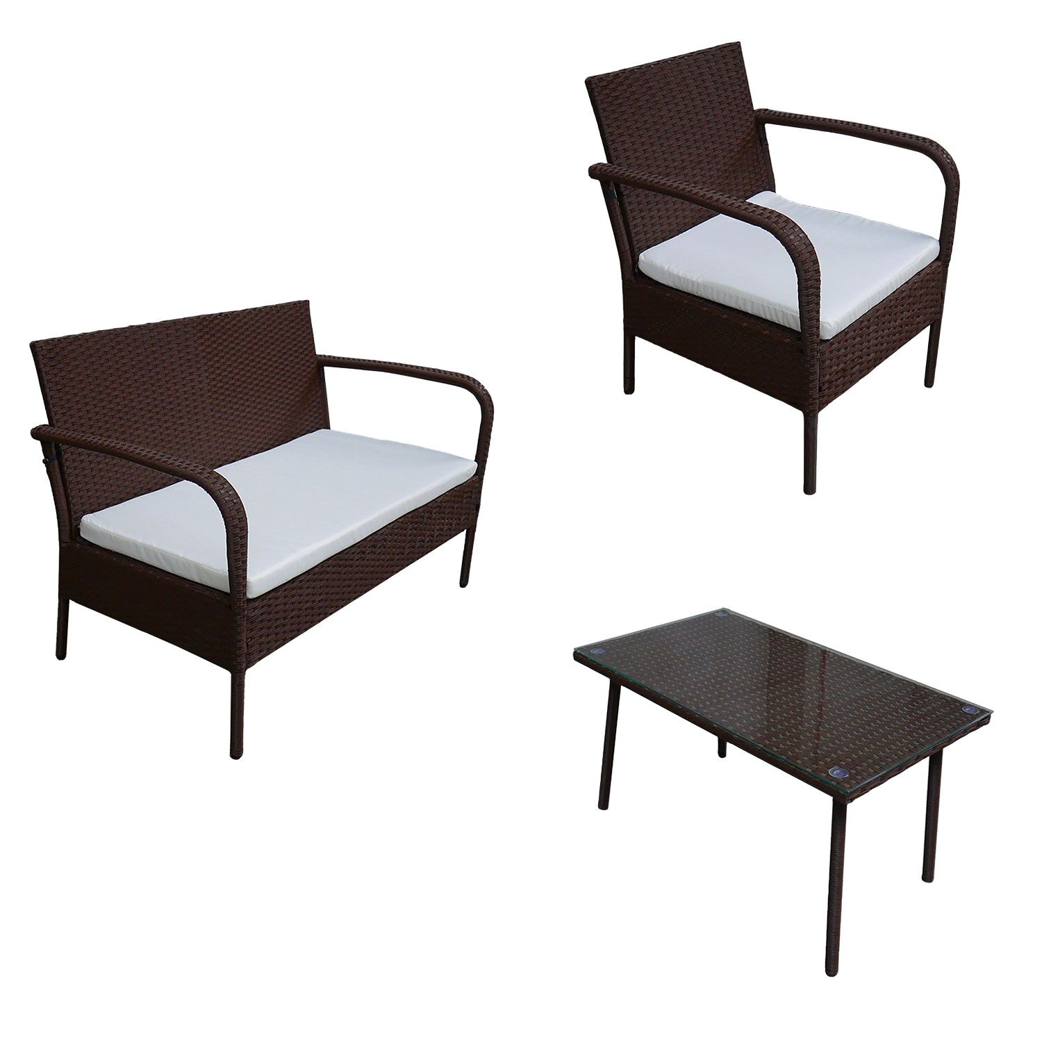 LIPARI tuinmeubelset in bruin gevlochten kunststof - ivoorkleurige kussens