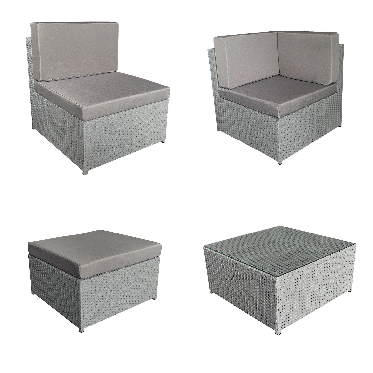 BONIFACIO conjunto de móveis de jardim em resina tecida cinzenta 6 lugares - almofada cinzenta