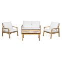 Salon de jardin ARUBA en acacia 4 places - coussins crème