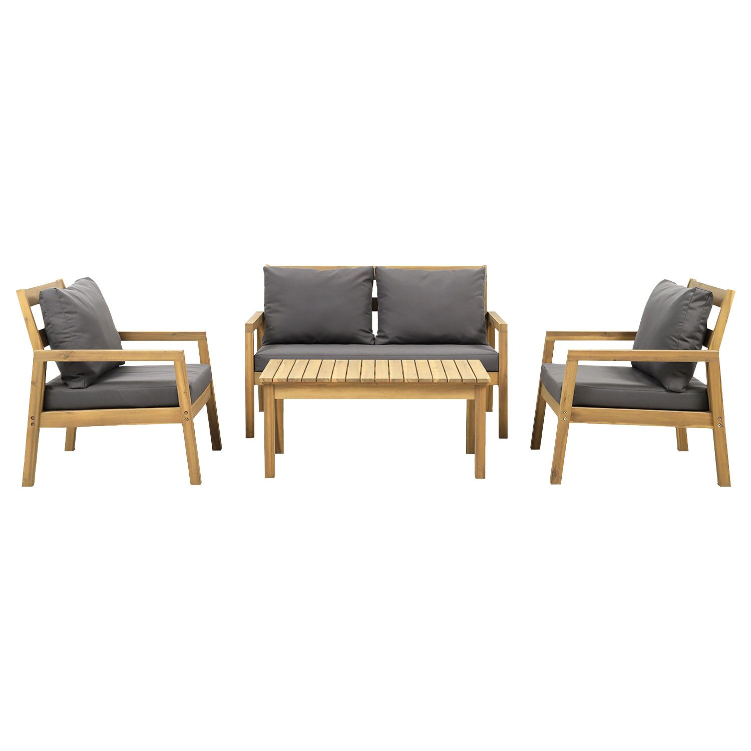 Gartenmöbel ARUBA aus Akazienholz 4 Sitzplätze - graue Kissen