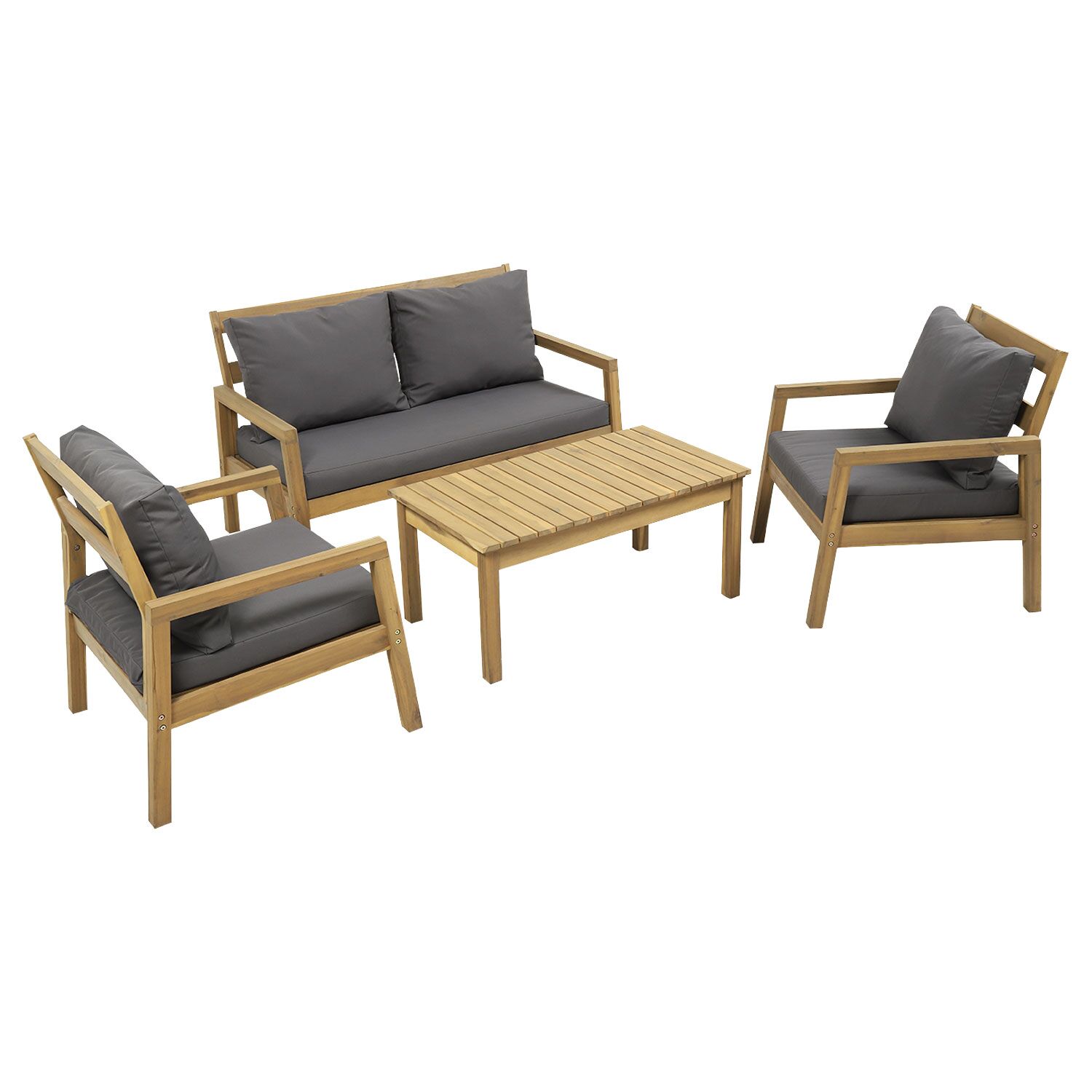 Gartenmöbel ARUBA aus Akazienholz 4 Sitzplätze - graue Kissen