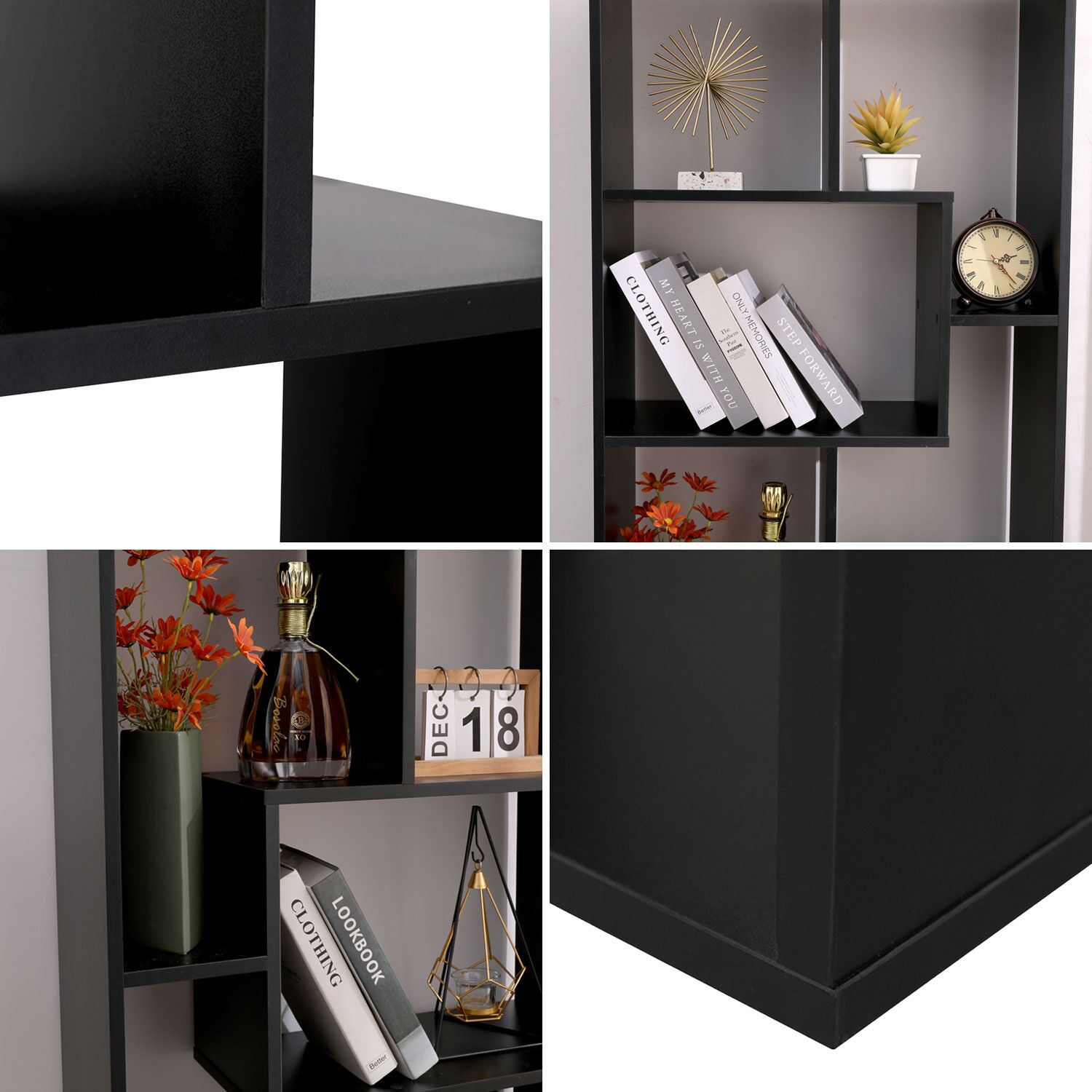 Bibliothèque 8 étagères multiformes noire JANE