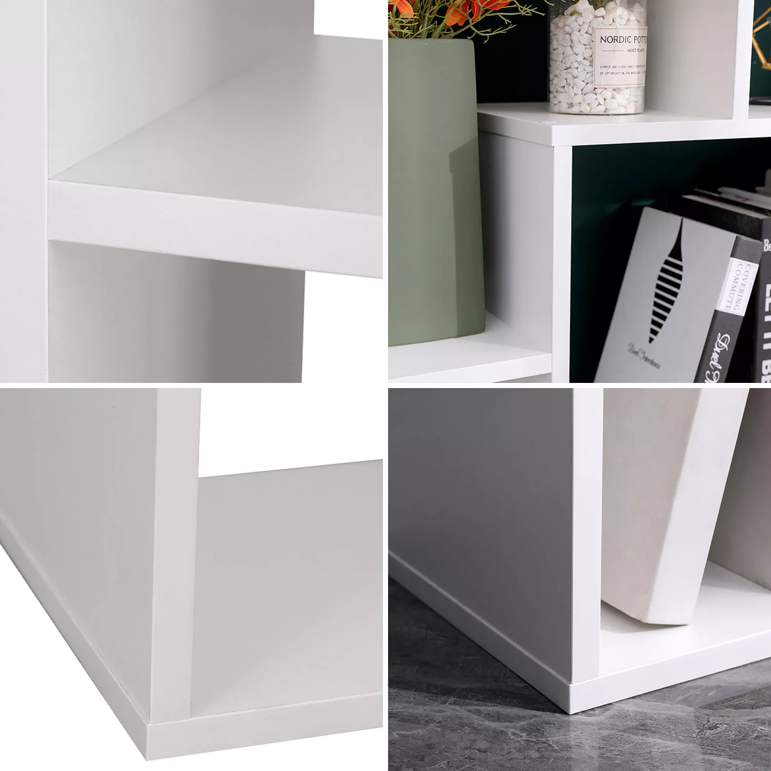 Bibliothèque 8 étagères multiformes blanche JANE