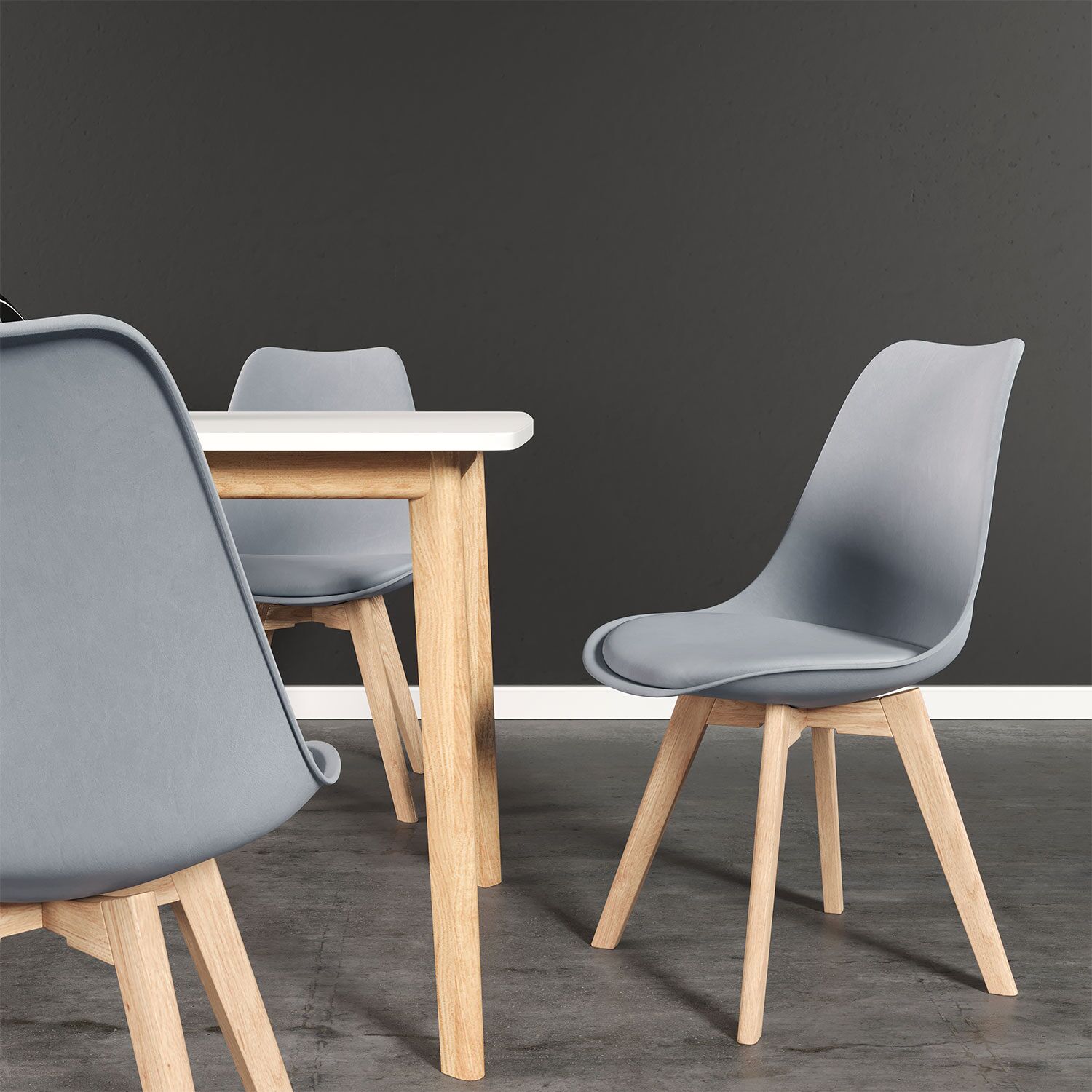 Pack de 2 sillas escandinavas NORA color gris con cojín