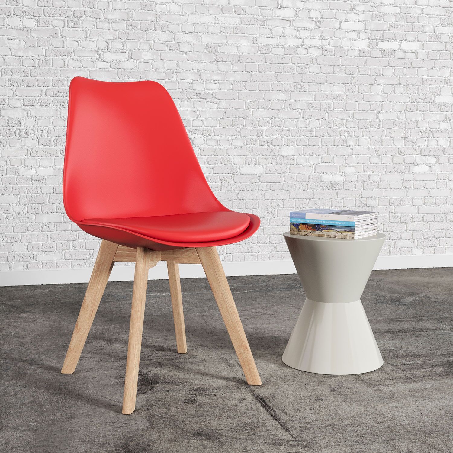 Pack de 2 sillas escandinavas NORA color rojo con cojín