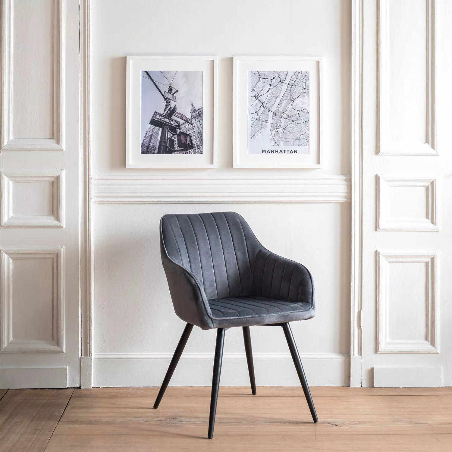 Chaise en velours BERTILLE grise