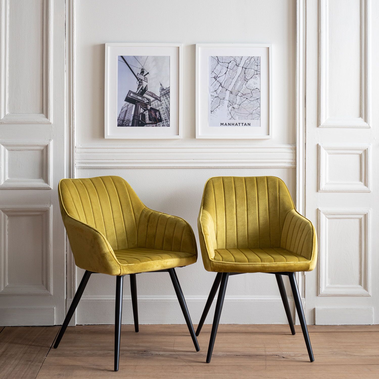 Lot de 2 chaises en velours BERTILLE moutarde