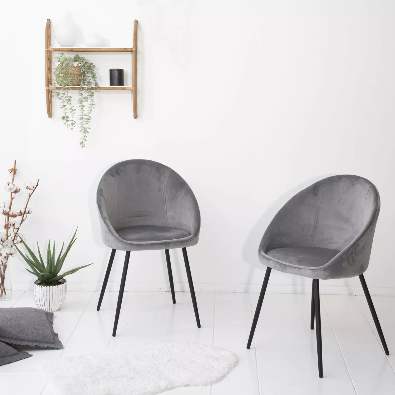 Pack de 2 sillas vintage de terciopelo gris DIANE