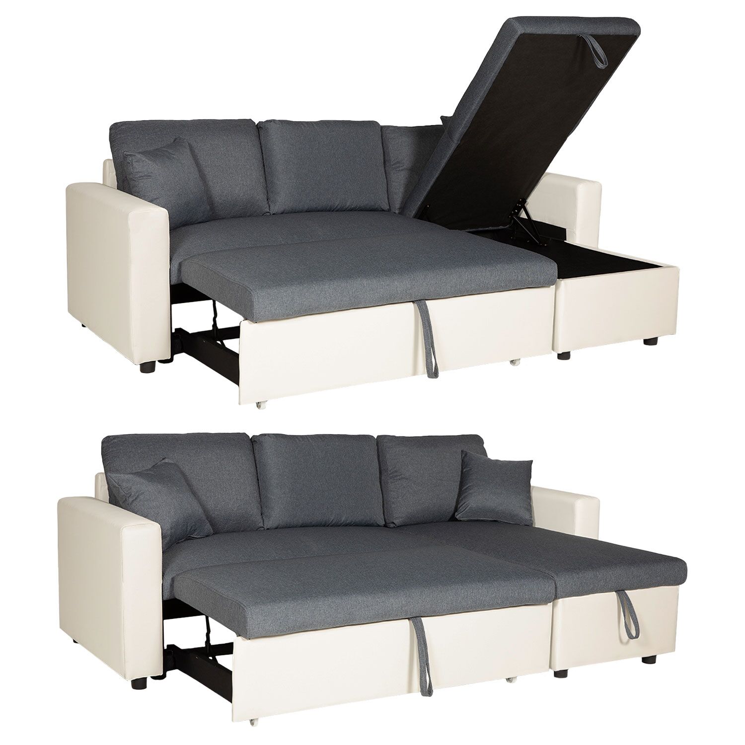 CLARK 3-Sitzer Ecksofa, umwandelbar, grau meliert und weiß