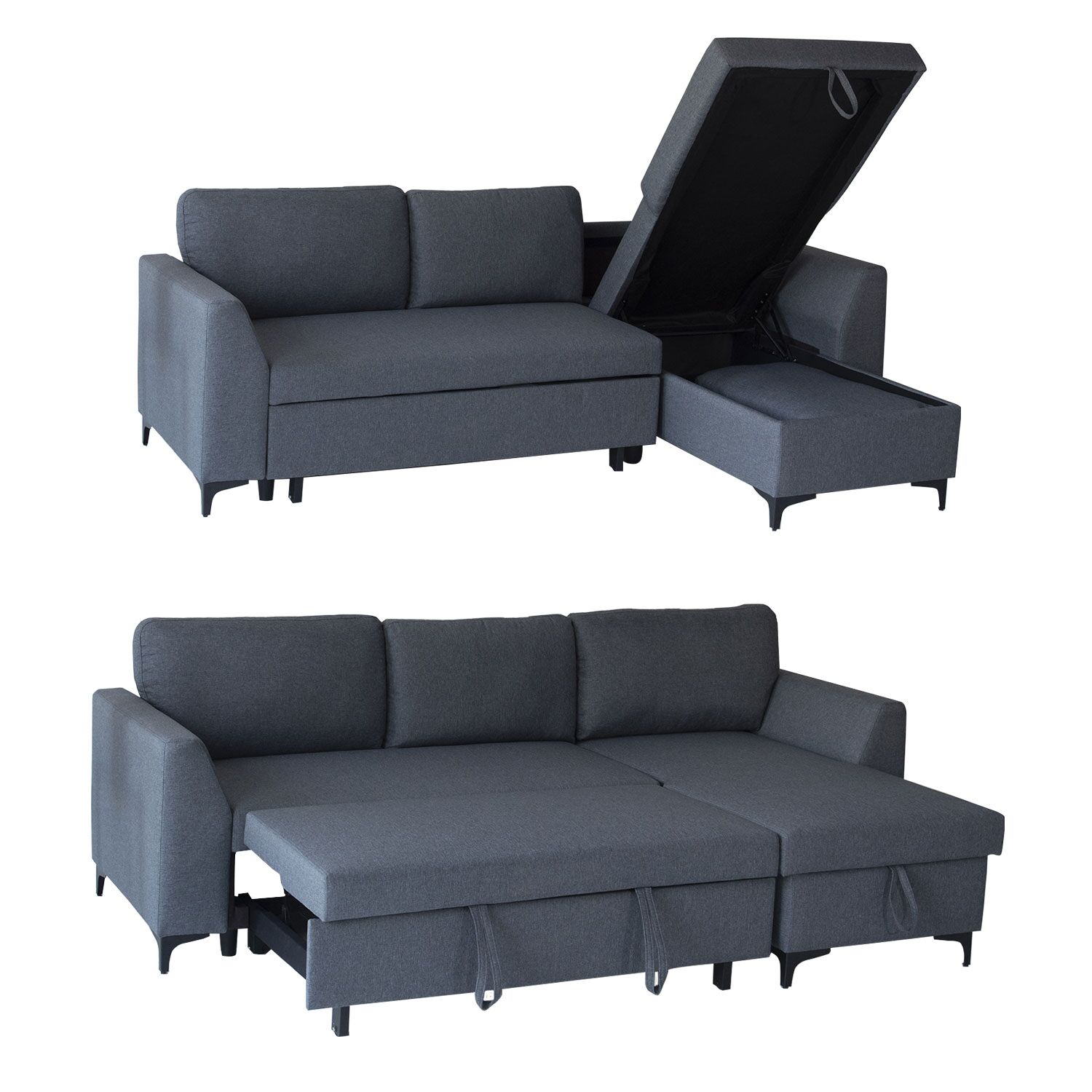 Canapé d'angle convertible LOGAN 3 places gris chiné