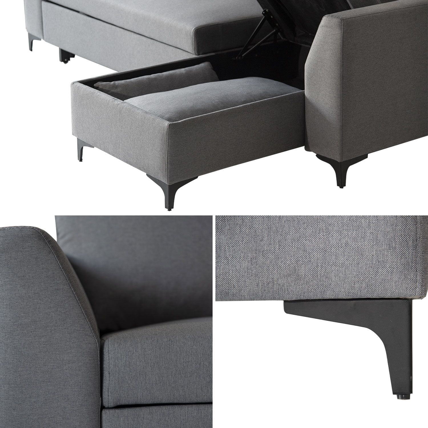 Canapé d'angle convertible LOGAN 3 places gris