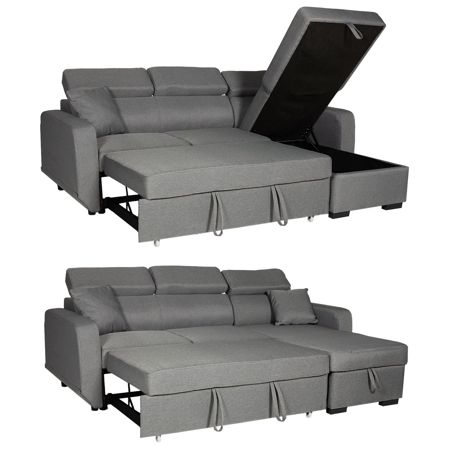 Canapé d'angle convertible WARREN 3 places gris