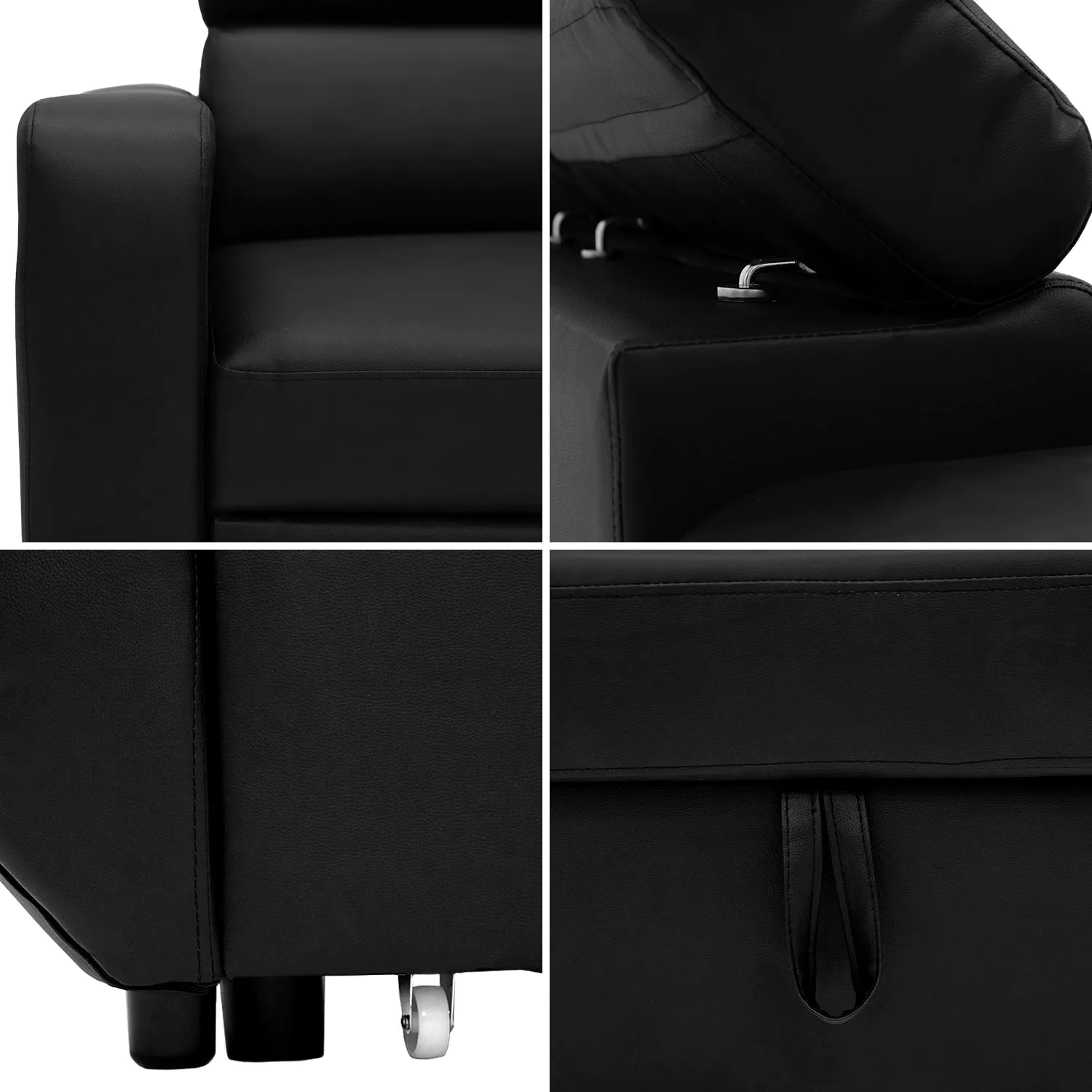 Canapé d'angle convertible WARREN 3 places simili noir