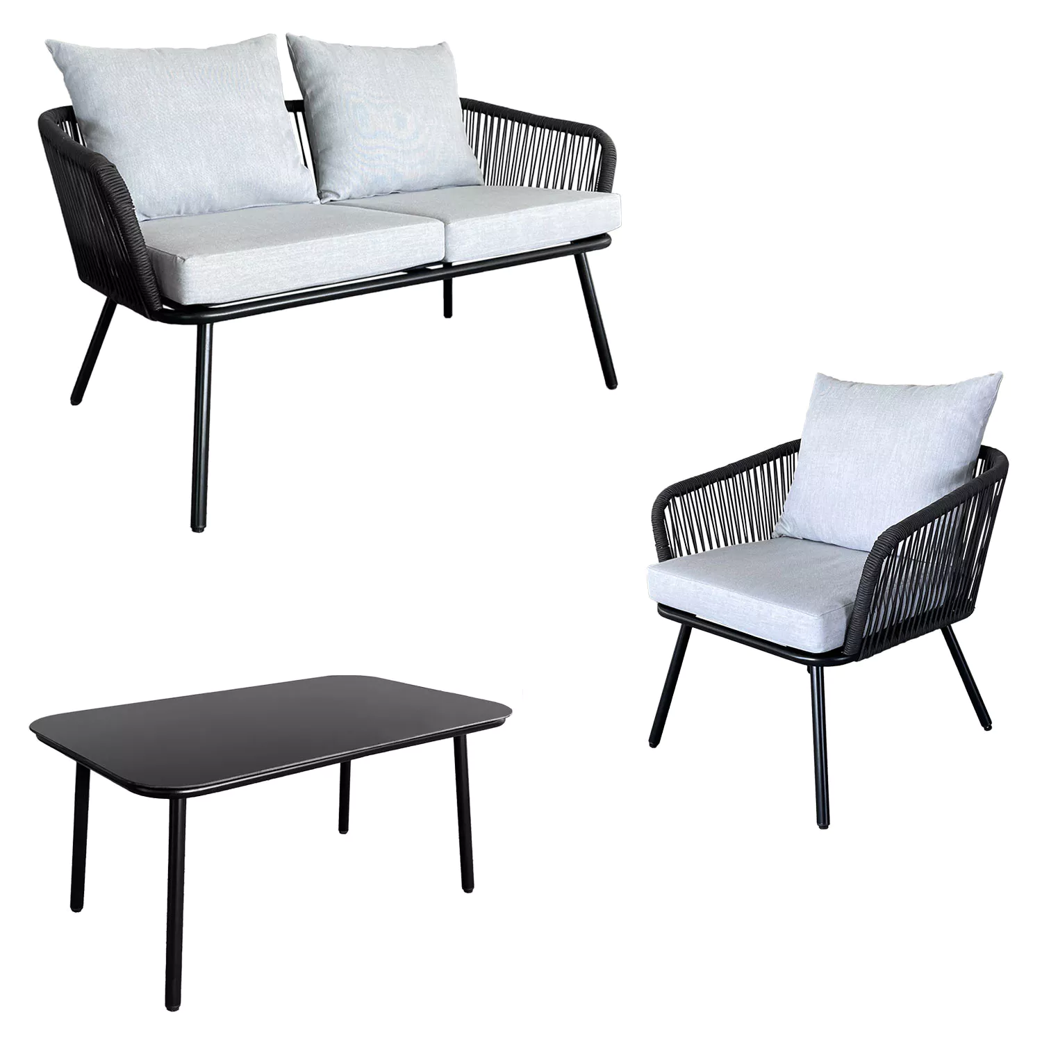 OUVÉA touw tuinmeubelen lichtgrijs - 4 zitplaatsen