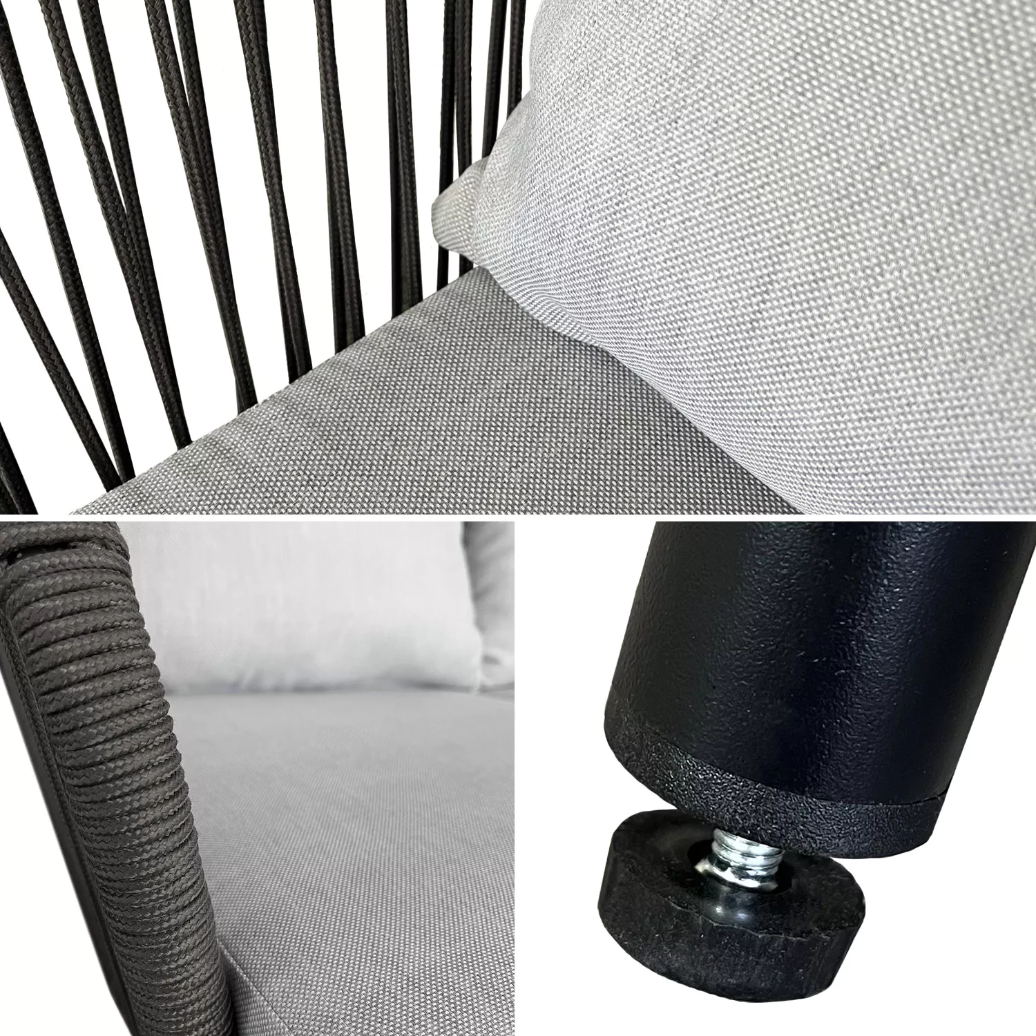 OUVÉA touw tuinmeubelen lichtgrijs - 4 zitplaatsen