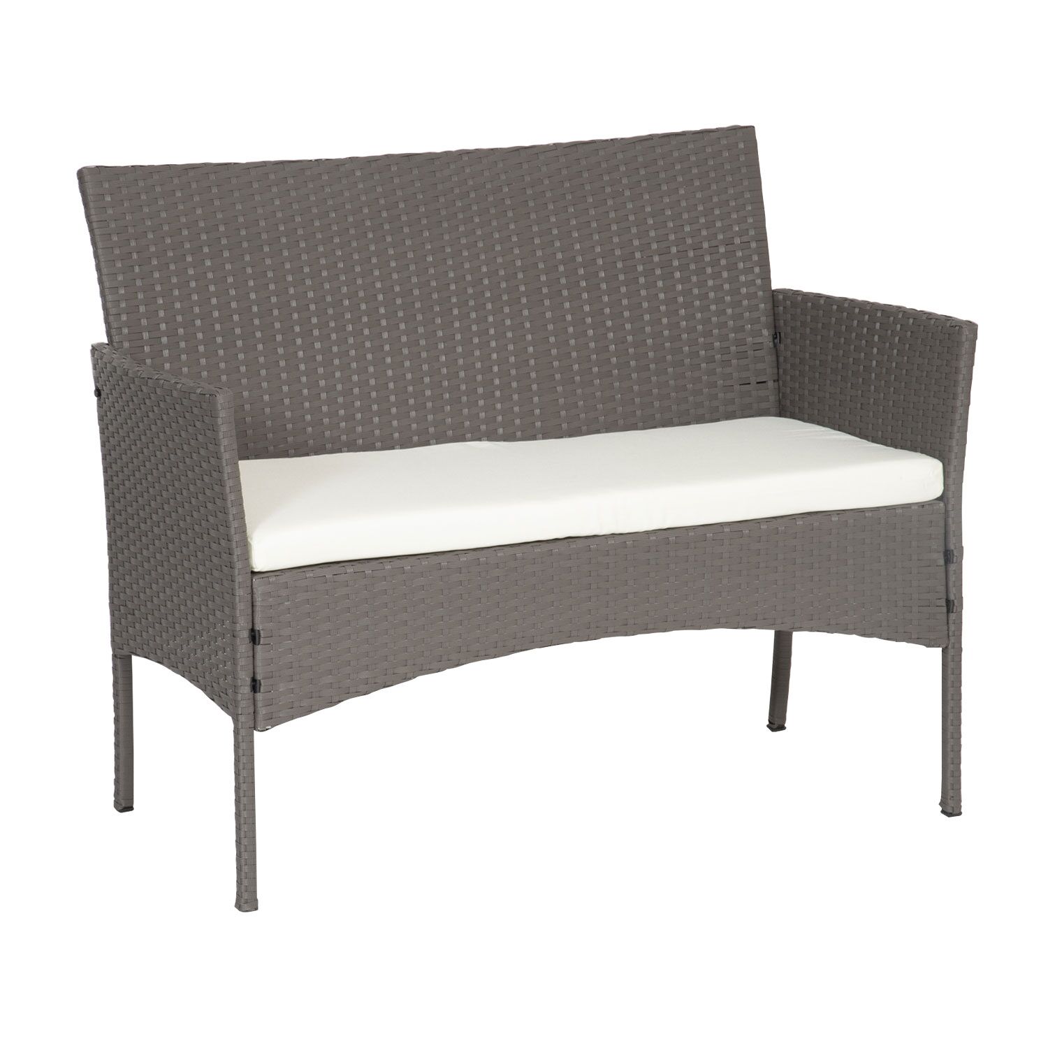 Tuinmeubelen CORDOUE van gevlochten kunststof grijs 4 zitplaatsen - ivoorkleurige kussens