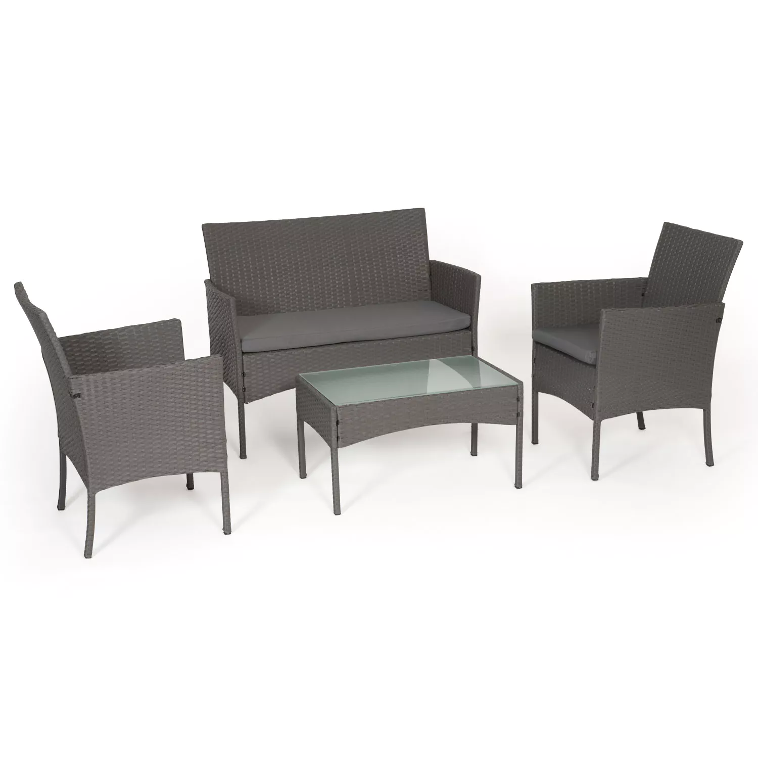 Salon de jardin CORDOUE en résine tressée gris 4 places - coussins gris