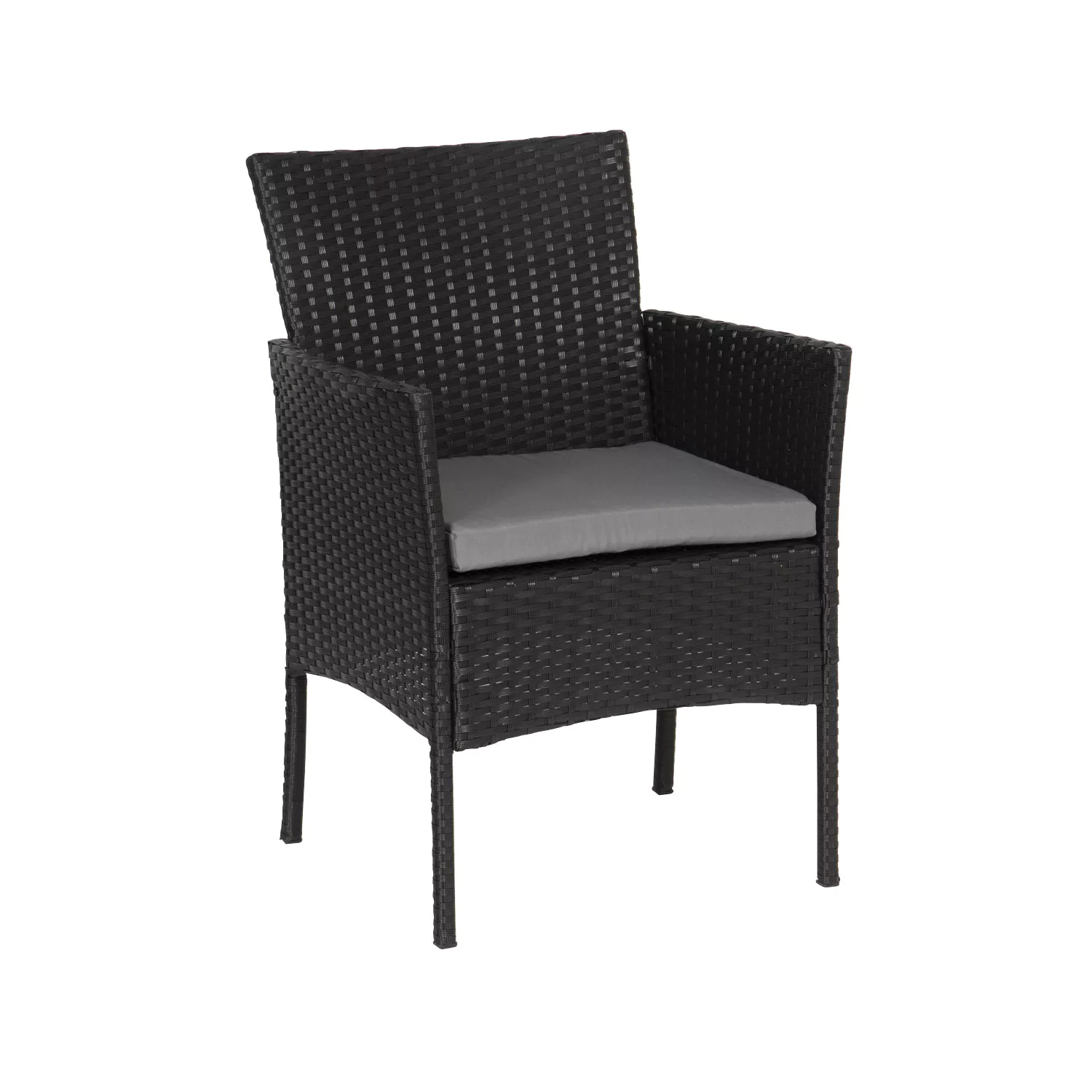 CORDOUE tuinmeubelset in zwart gevlochten kunststof 4 zitplaatsen - grijze kussens