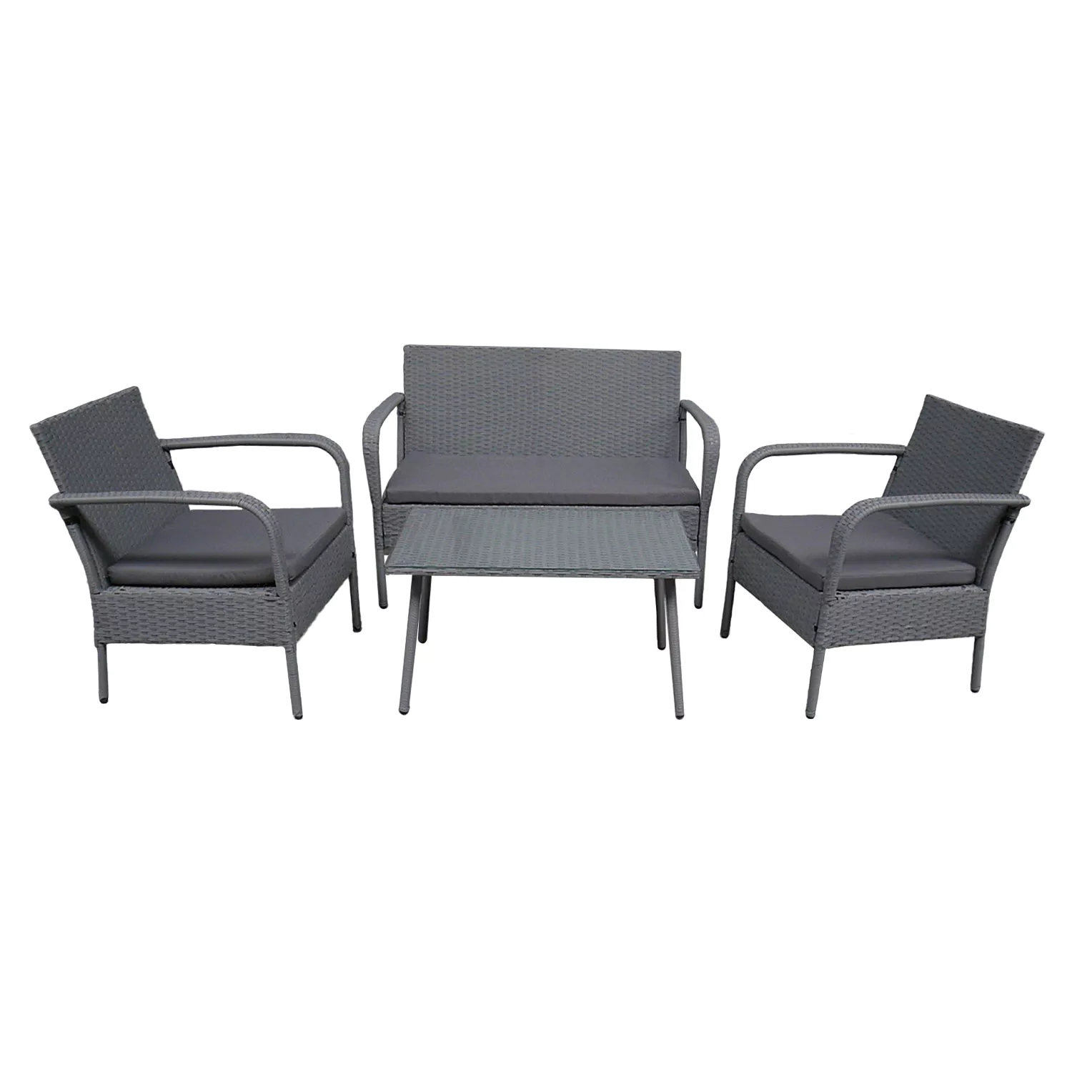 LIPARI tuinset in grijs gevlochten kunststof - grijze kussens