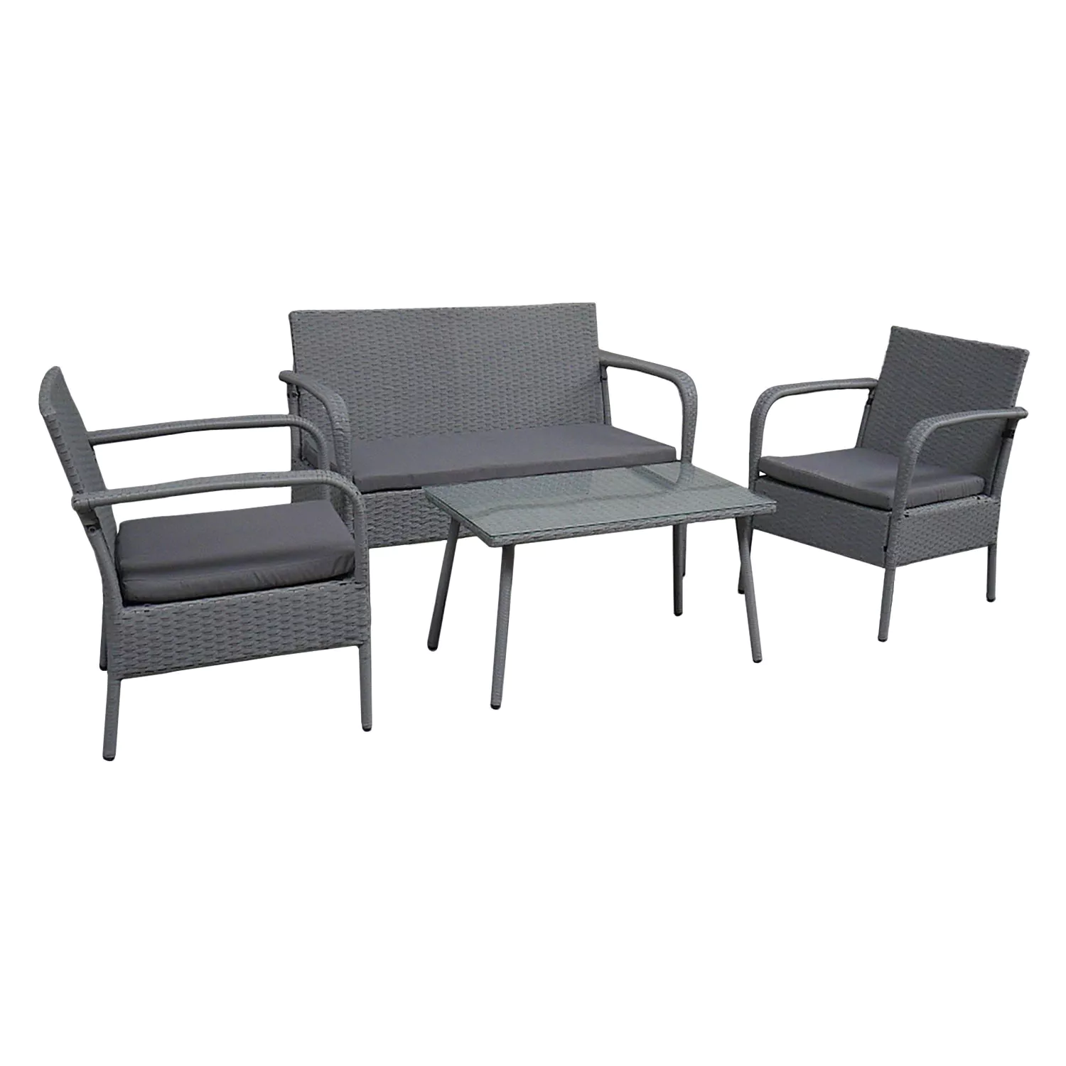 LIPARI tuinset in grijs gevlochten kunststof - grijze kussens