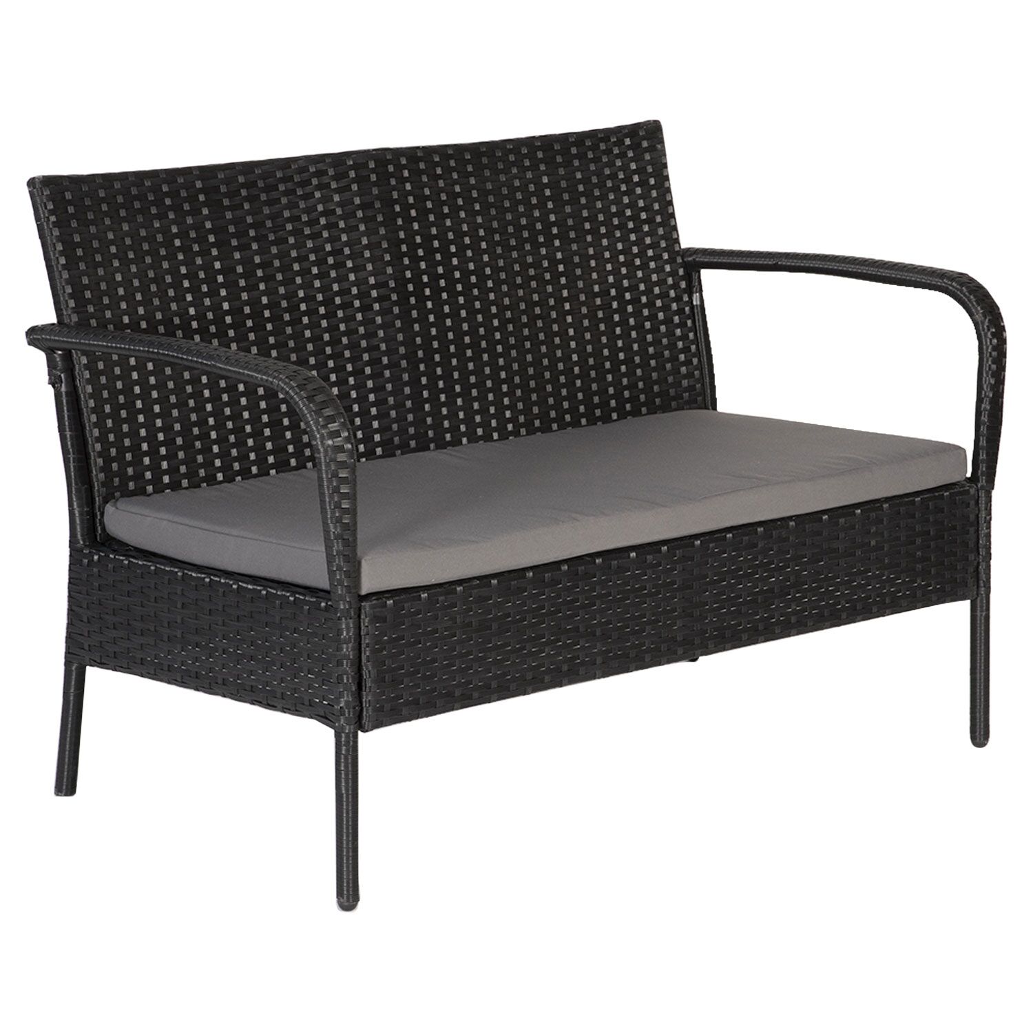 LIPARI tuinmeubelset in zwart gevlochten kunststof - grijze kussens