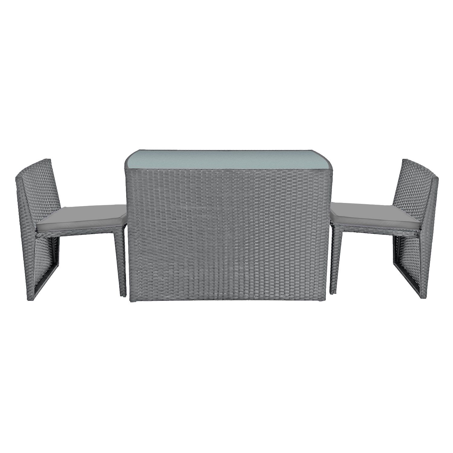 SANTORIN grijs gevlochten kunststof inbouw tuinmeubelen voor 2 - grijze kussens