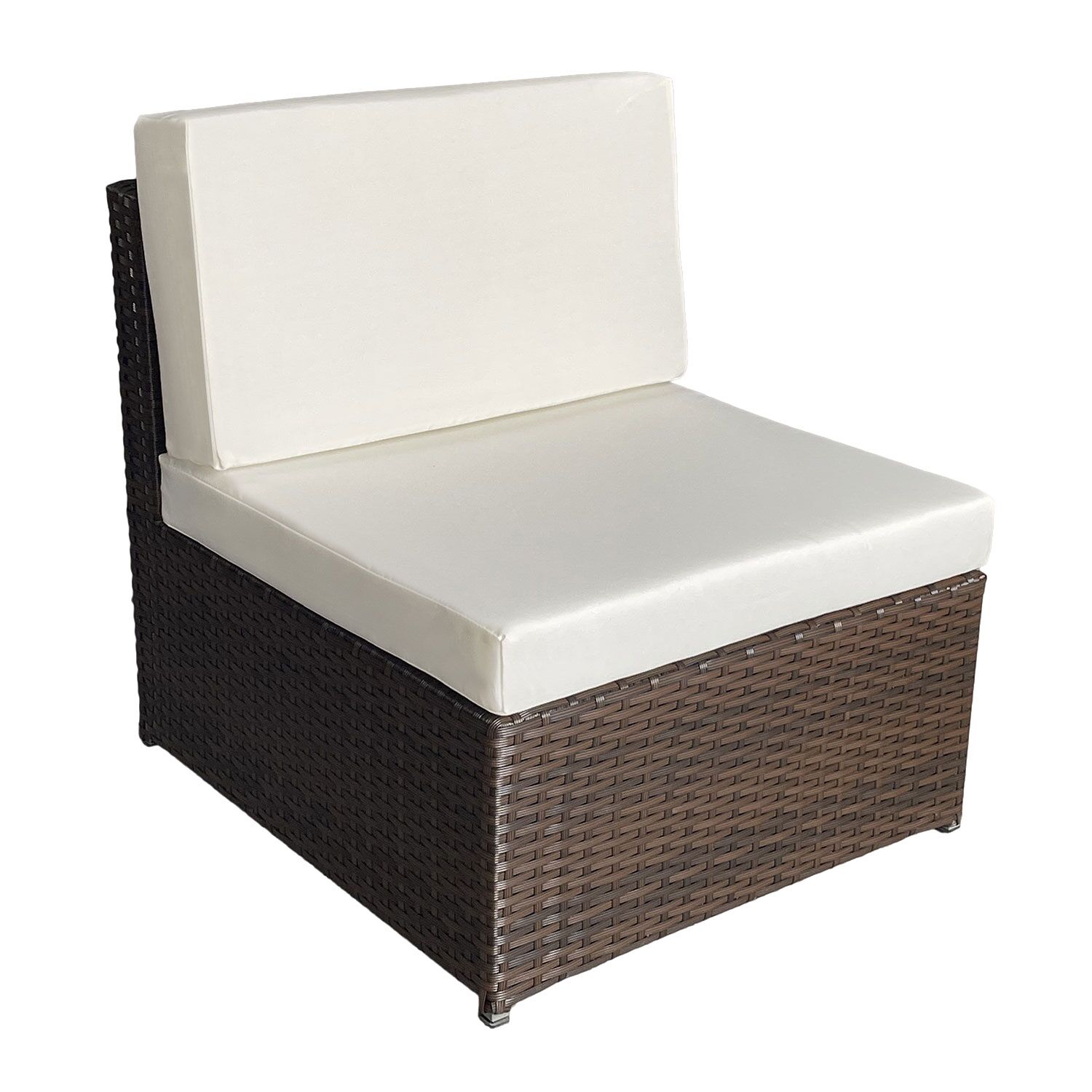 Salon de jardin BONIFACIO en résine tressée marron 6 places - coussin ivoire