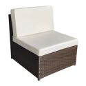 Salon de jardin BONIFACIO en résine tressée marron 6 places - coussin ivoire