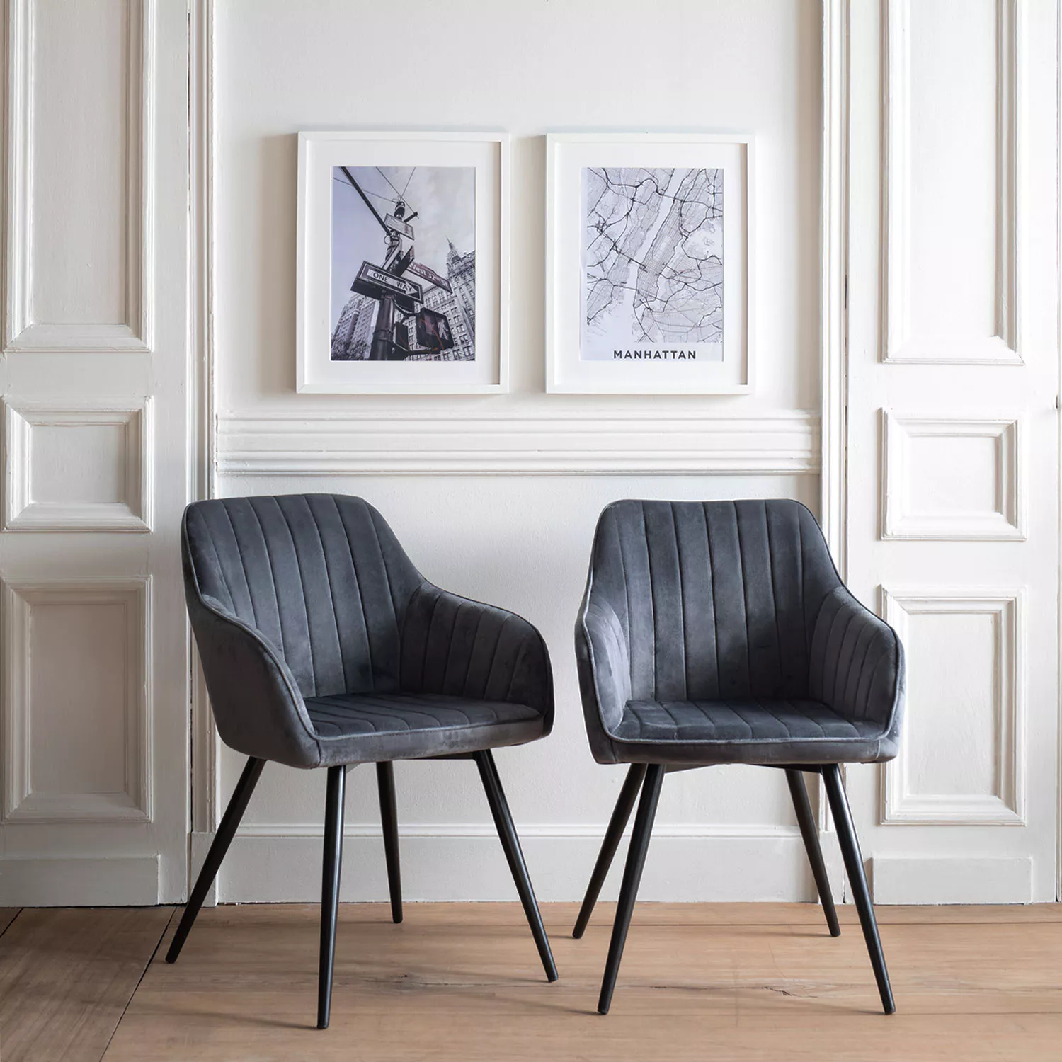 Lot de 2 chaises en velours BERTILLE grises