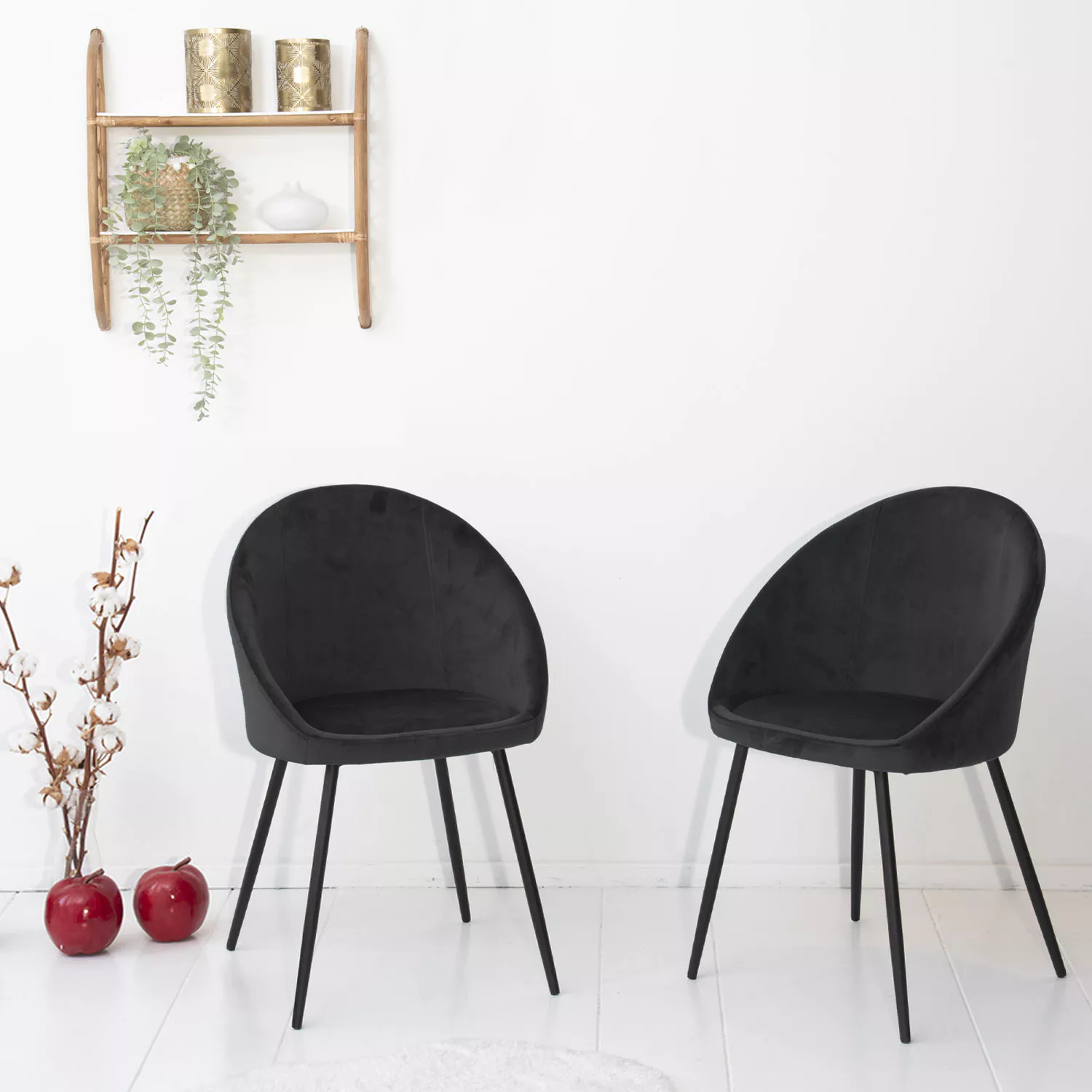 Pack de 2 sillas vintage de terciopelo negro DIANE