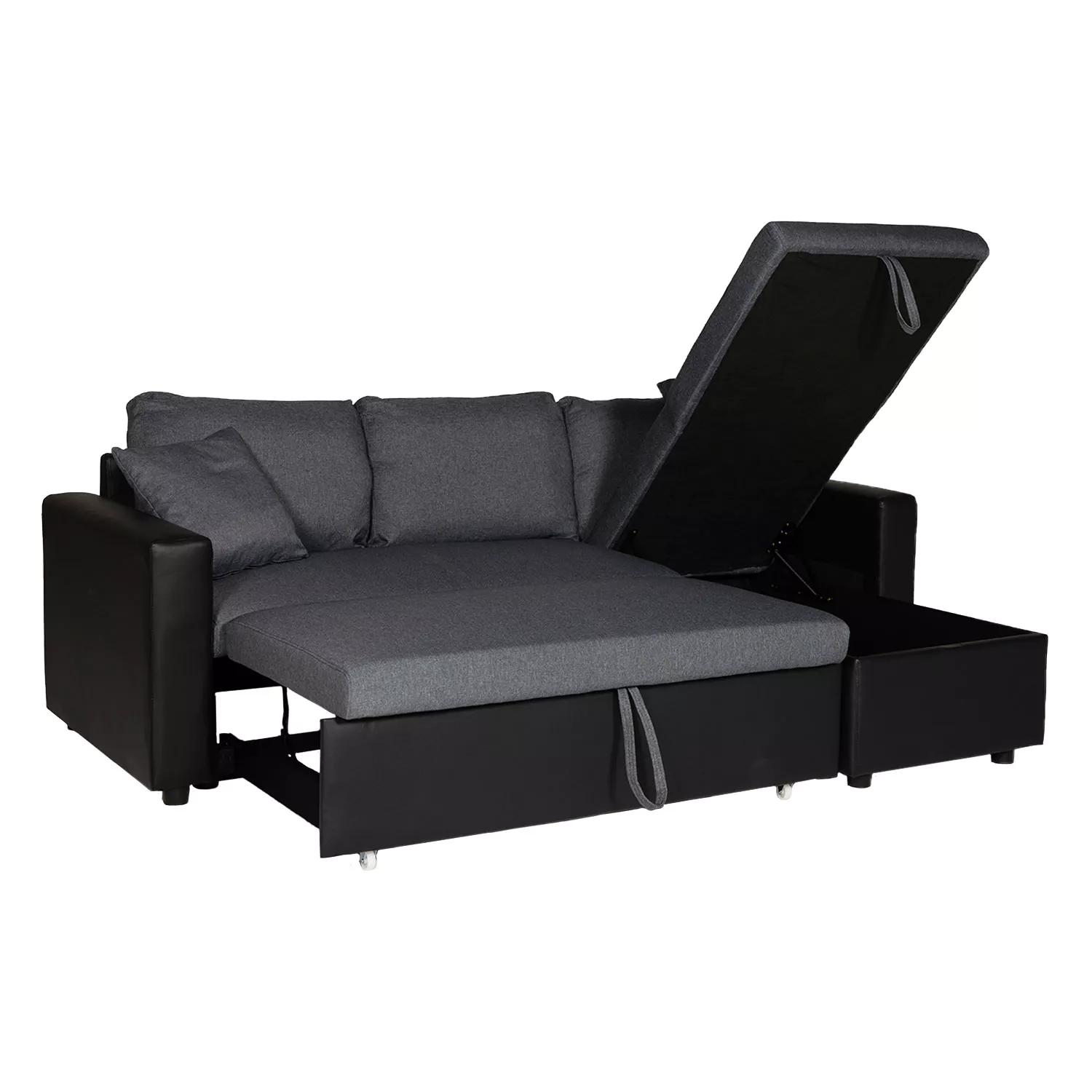 Canapé d'angle convertible CLARK 3 places gris chiné et noir