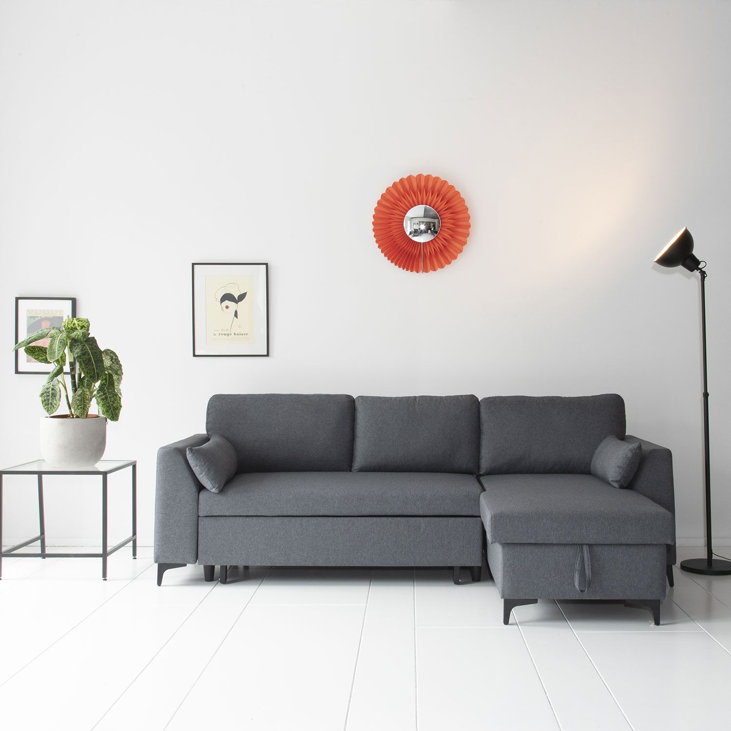 Canapé d'angle convertible LOGAN 3 places gris chiné