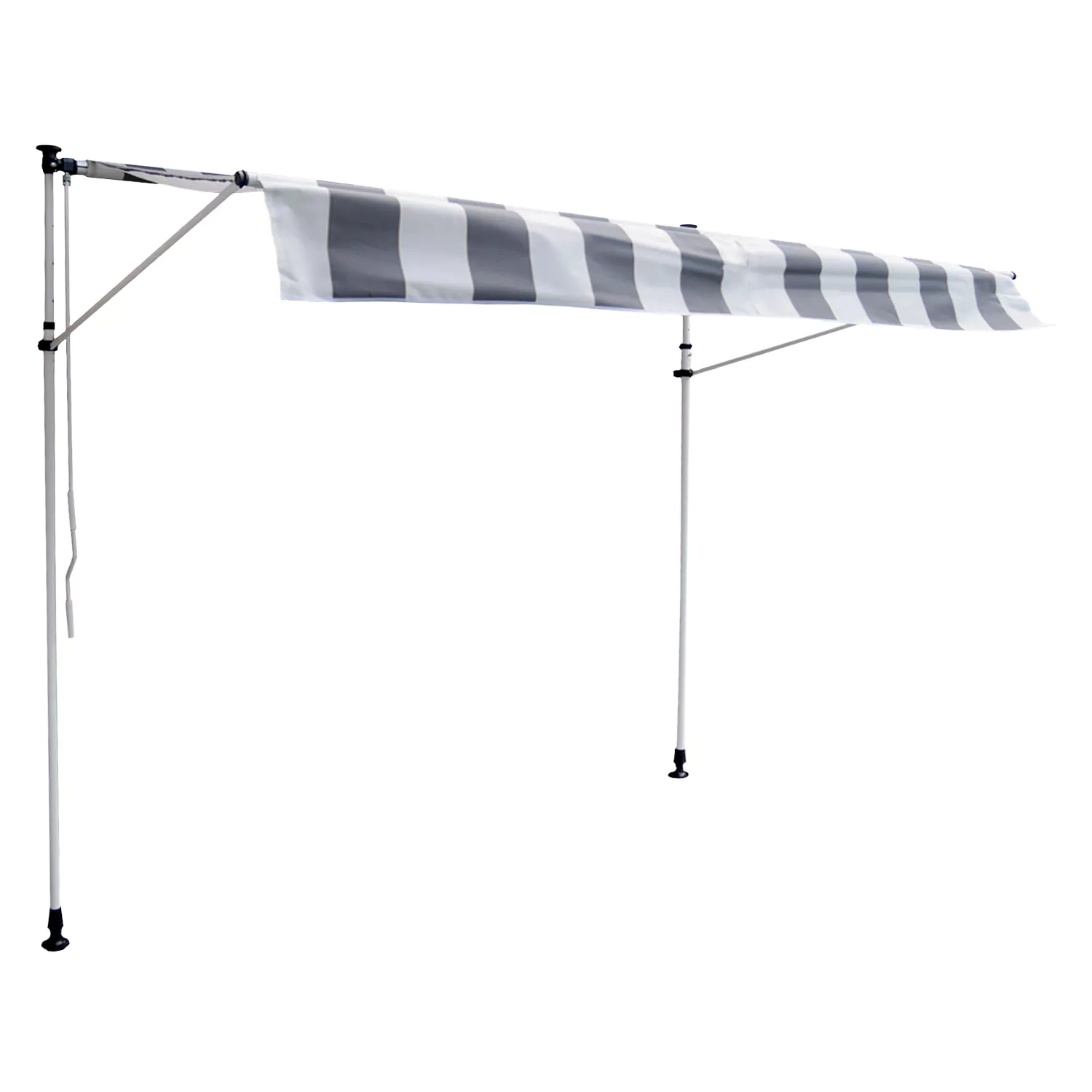 Toldo manual ajustable para balcón 3 × 1,2m CHENE Tela de rayas blanco/gris