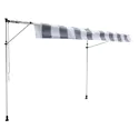 Toldo manual ajustable para balcón 3 × 1,2m CHENE Tela de rayas blanco/gris