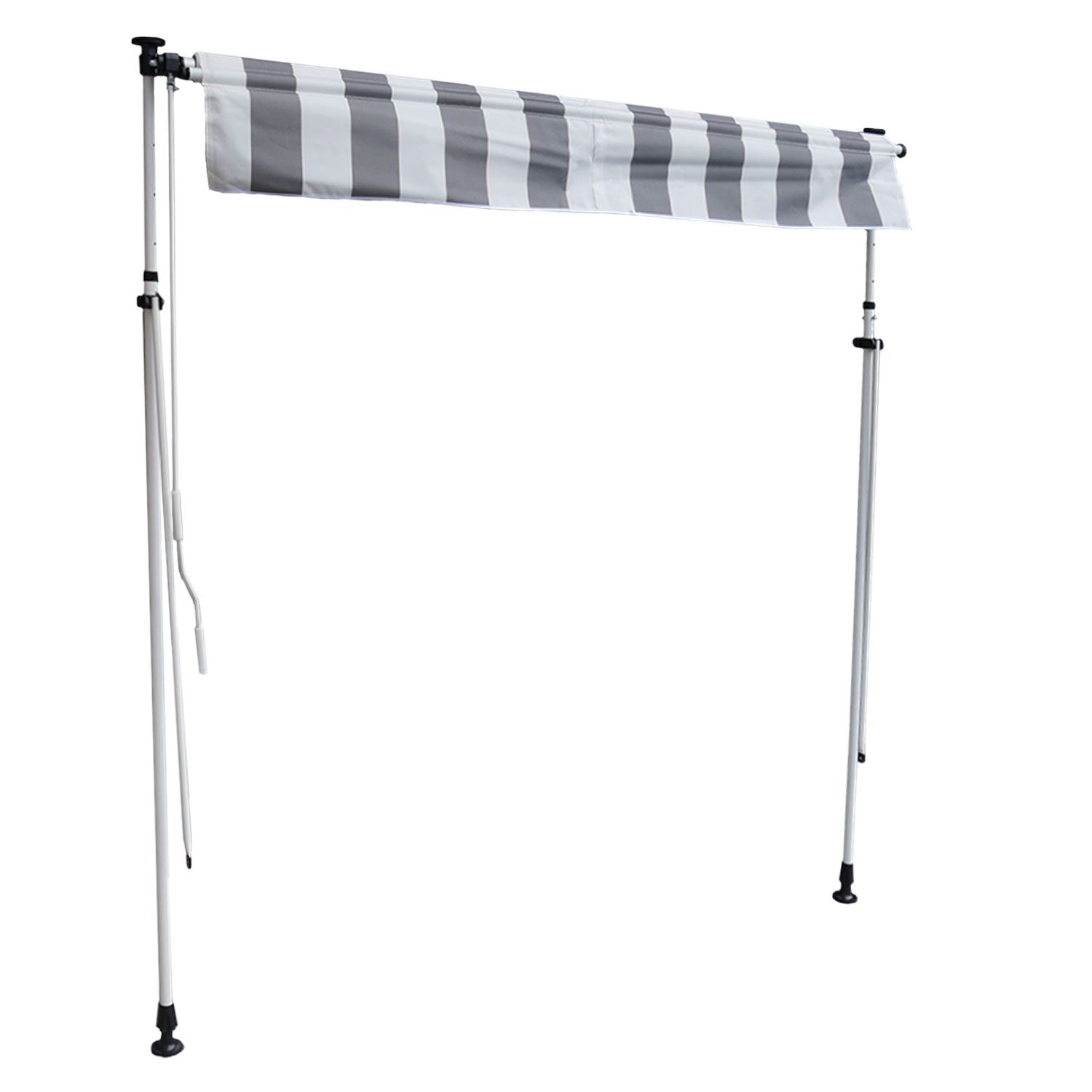 Toldo manual ajustable para balcón 3 × 1,2m CHENE Tela de rayas blanco/gris