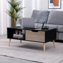Table basse avec tiroir style scandinave noire FREJA
