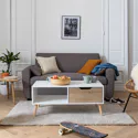 Table basse avec tiroir style scandinave blanche FREJA