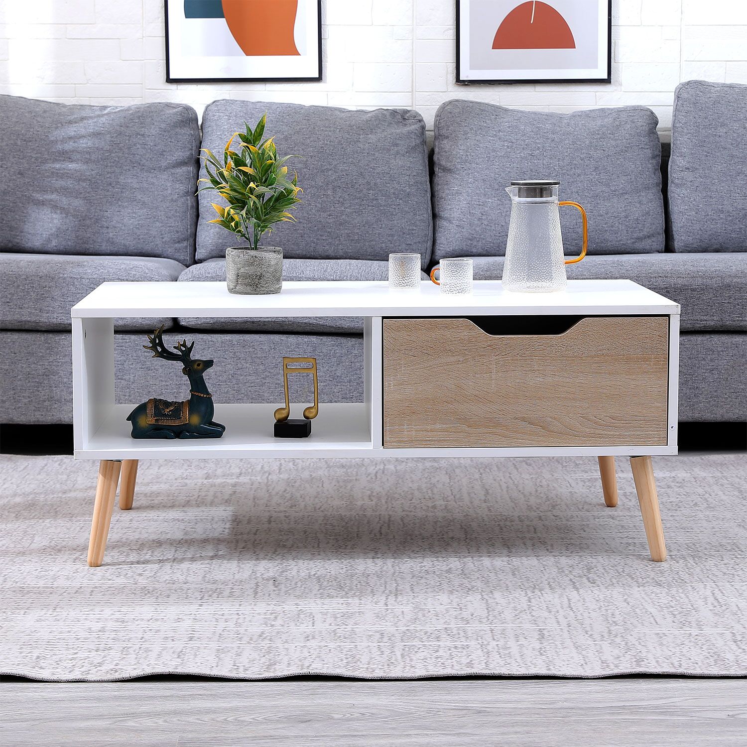 Table basse avec tiroir style scandinave blanche FREJA